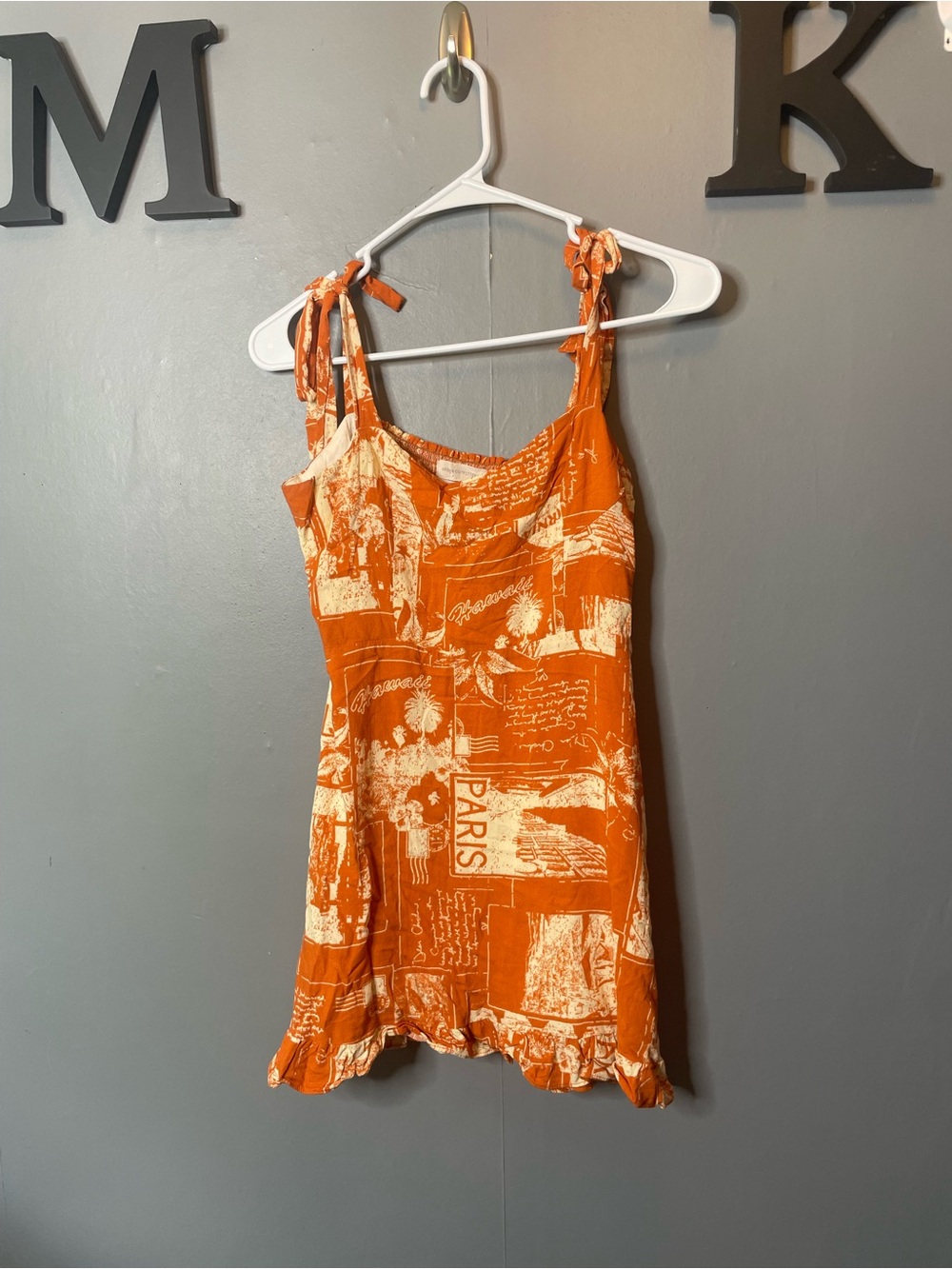 Urban Outfitters Jolene Postcard Print Linen Mini Dress size medium